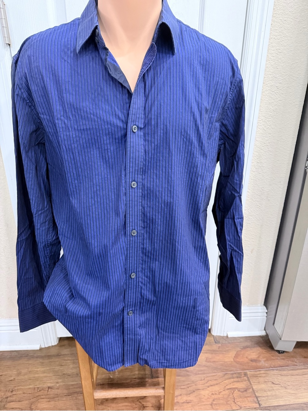 Banana Republic Shirt Mens Large Blue Striped Stretch Button Down Dress Shirt